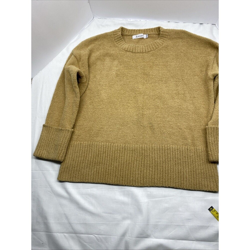 Anrabess XS Sweater Oversized Fuzzy Knit Crew Neck Long Sleeve Chunky Mustard